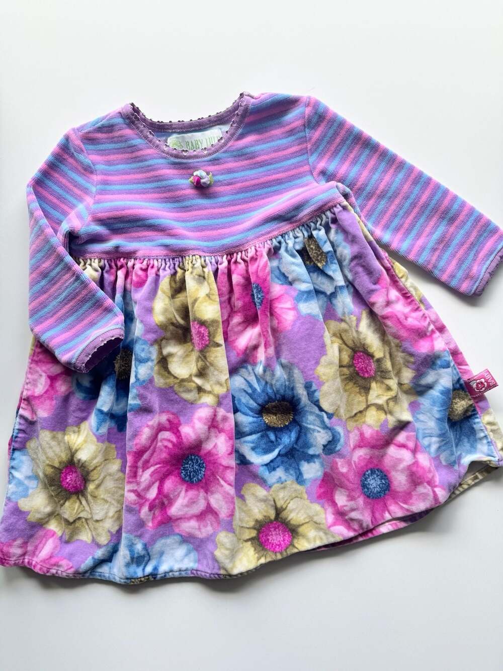 Vintage/Y2K Baby Lulu Floral Striped Velour Long Sleeve Dress